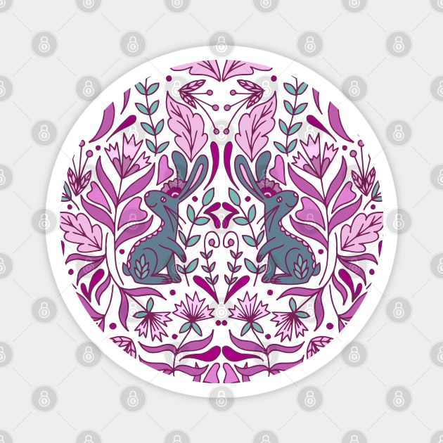 Scandinavian Folk Art Rabbit Pink Palette | Rabbit | Whimsical Magnet by HLeslie Design